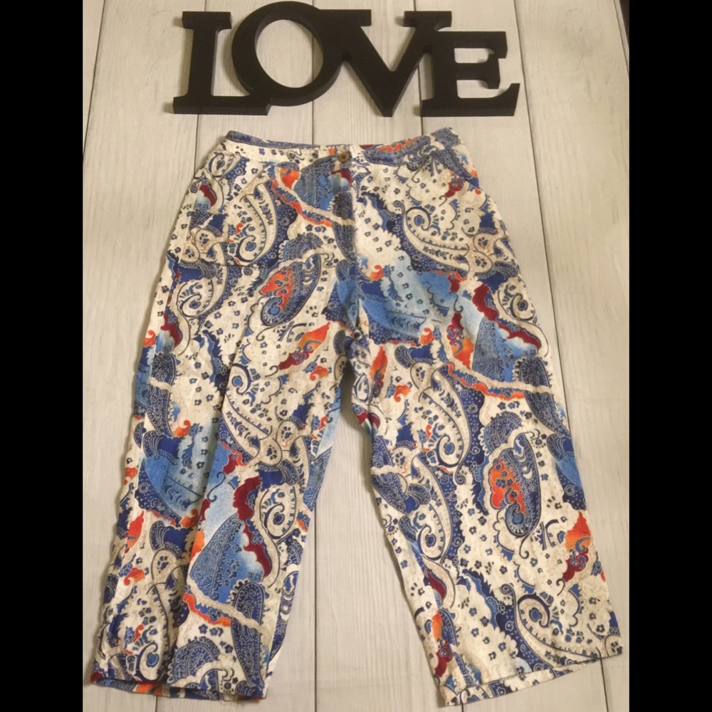 Chico's Blue & Orange Paisley Capris